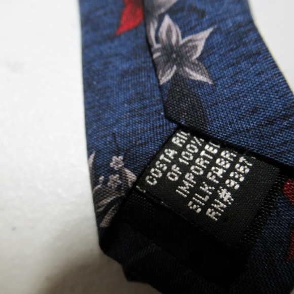 Blue floral print Stafford tie w/grey, red flowers - Picture 3 of 4